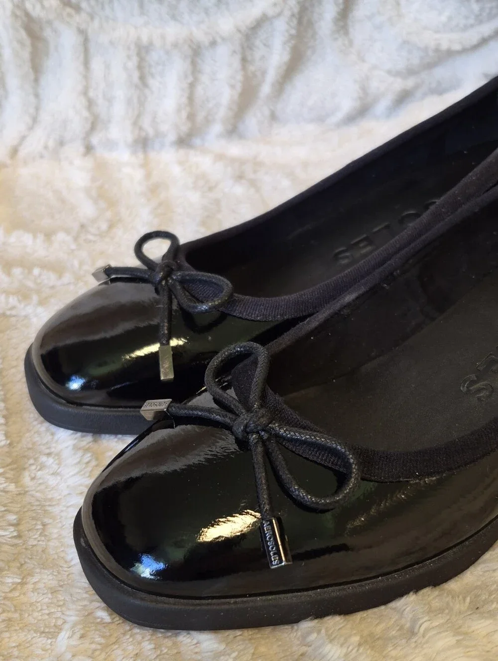 Aerosoles Tema Wedge Ballet Shoes Slip-On Black Patent Bow Detail Comfort Sz 8.5